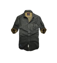 Slim Fit Saf Pamuk Denim Kumaş Kot Gömlek--koyu Karışık--