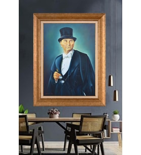 Altın Varaklı Çerçeveli Paspartulu Atatürk Tablo DC1485 (Gold)
