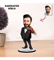 KİŞİYE ÖZEL KARİKATÜR KEMANCI, KEMAN ÇALAN TASARIMLI ERKEK BİBLO XKB2