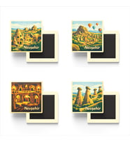Nevşehir - Baskılı Buzdolap Magneti Kare - 9x9 cm - 4 Adet
