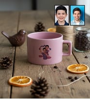 Kişiye Özel Karikatürlü Bordo Mavi Taraftar Baba Oğul Lüks Pastel Fincan Babalar Günü Hediyesi