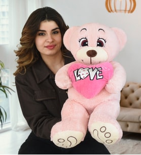 Sevdam Hediyelik 80 cm Love Kalpli Ayıcık (Pembe)