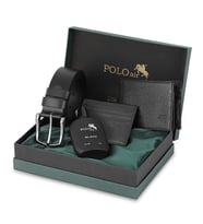 Polo Air Erkek %100 Hakiki Deri Cüzdan Kartlık Kemer Parfüm Kombin Set Siyah Renk PM-8003-S (Siyah)