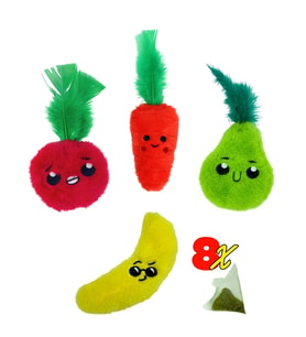Miyav Çılgın Manav- 4 Adet Peluş Kedi Oyuncak Seti 8 Adet Catnip Paketi