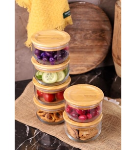 Bambum Duo 300ml 6'lı Bambu Kapaklı Cam Kahvaltılık Seti
