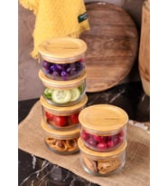 Bambum Duo 300ml 6'lı Bambu Kapaklı Cam Kahvaltılık Seti