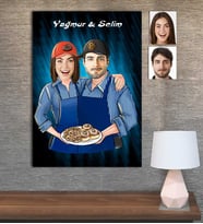 Kişiye Özel Karikatür Baskılı Ahşap Tablo Pastacı Sevgili 30x40 -2