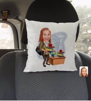BK Gift Kişiye Özel Kadın Öğretmen Karikatürlü Kare Araç Koltuk Yastığı-4