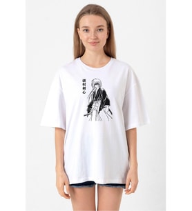 Rurouni Kenshin Poster Japan Beyaz Kadın Oversize Tshirt