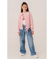 Kız Çocuk Su Taşlı Gömlek T-Shirt İkili Takım 1805 (Pembe)