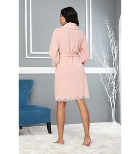 Pudra Dantelli Bambu Cotton Bayan Sabahlık Bornoz