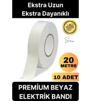 10 Ad. Premium Kalite 20 Mt Kablo Yalıtım PVC Elektrik Bandı Dayanıklı Sızdırmaz Koruma Bant Beyaz