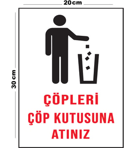 Metal Çöpleri Çöp Kutusuna Atınız 20cm x 30cm A4 Büyüklüğünde Uyarı Levhası Yönlendirme Tabelası