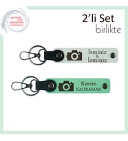 Arkadaşına Özel Hatıralık Anahtarlık, Fotoğraf Motifli Kişisel Deri Set, Beyaz-Açık Yeşil