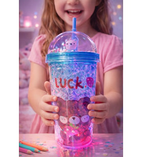 Bear Suluk Pipetli Buzlu Cam Görünümlü Led Işıklı 450 ML Çift Katman Mika 2093 Mavi