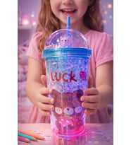 Bear Suluk Pipetli Buzlu Cam Görünümlü Led Işıklı 450 ML Çift Katman Mika 2093 Mavi