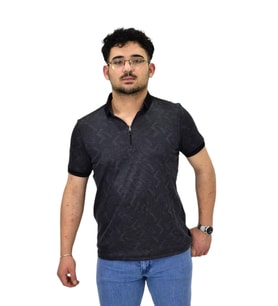 Erkek Polo Yaka Fermuarlı Merserize Jakarlı Tişört 7570 BGL-ST04536 (Füme)