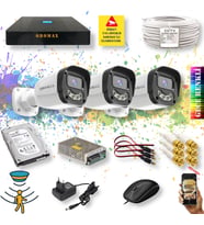 3 Kameralı Set - Gece Renkli Gösteren Hareket Algılayan 5MP SONY Lensli 4 Ultra Warm Ledli 1080P FULLHD Güvenlik Kamerası Seti 2304W-9004