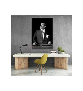 Siyah Beyaz Mustafa Kemal Atatürk Tablo Atatürk Kanvas Tablo Dikey Tablo Salon Ofis Tablosu