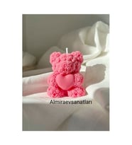 Kalpli Ayıcıklı Pembe Mum 1 Adet Pembe