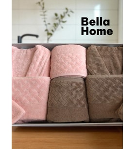 Bella Home 8 Parça Hasır Aile Bornoz Seti - Çeyiz Seti - %100 Pamuk - Orijinal Lüks Kutu