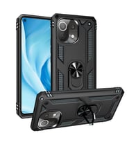 Xiaomi Mi 11 Lite Uyumlu Kılıf Standlı Manyetik Yüzüklü Military Magnetic Ring Polycarbonate and TPU Case (Siyah)