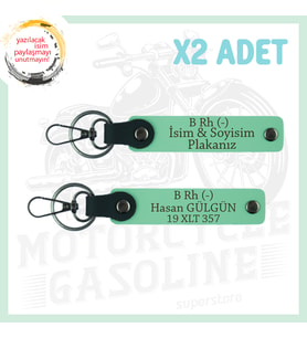 Yeşil, Efsane Motorculara Özel, İsim Plaka ve B Rh (-) Kan Grubu Yazılı Anlamlı Hediye x2 Anahtarlık