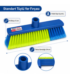 Doğuş Fırça Standart Tüylü Yer Fırçası 24 cm Vidalı Sap Uyumlu – 20002