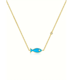 Blue Fish Nazar Minimal Kadın Gümüş Kolye (Altın)