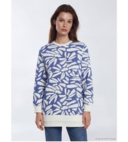 LCW Modest Mavi Bisiklet Yaka Desenli Kadın Sweatshirt Tunik
