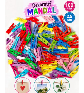 100 Adet Mini Mandal Minik Mandal Dekoratif Süsleme Renkli Mini Ahşap Mandal Fotoğraf Mandalı Not A