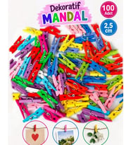 100 Adet Mini Mandal Minik Mandal Dekoratif Süsleme Renkli Mini Ahşap Mandal Fotoğraf Mandalı Not A