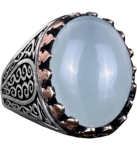 925 Ayar Katı Gümüş Erkek Yüzük - Doğal Taşlarla El Yapımı Şıklık (Cabochon Akuamarin Taşı)