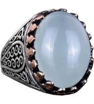 925 Ayar Katı Gümüş Erkek Yüzük - Doğal Taşlarla El Yapımı Şıklık (Cabochon Akuamarin Taşı)