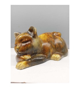 Dekoratif Polyester Uyuyan Kedi Biblo Sarı Gold