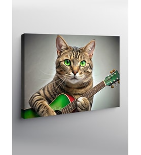 Kanvas Tablo Akustik Gitar Çalan Kedi