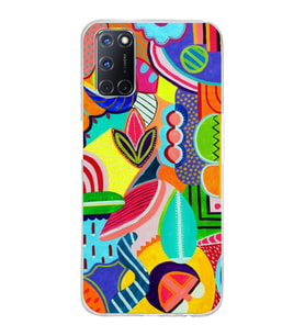PrintiFy Oppo A92  ile Uyumlu 1mm Slim Fit Retro Renkler 6 Baskılı Şeffaf  Kılıf