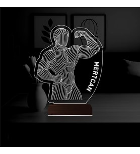 Luvivia Vücut Geliştirme Hediye Gym Kişiye Özel 3D Lamba - Masa Gece Lambası