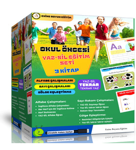 Okul Öncesi YAZ-SİL Eğitim Seti (3 Kitap-Alfabe-Sayılar-Gölge Eşleştirme)