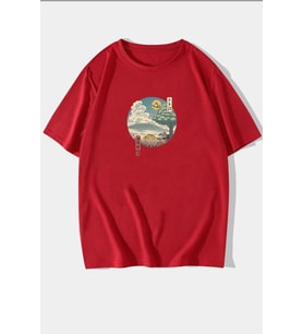 Unisex Neighbor's Ukiyo e Baskılı T-shirt (Kırmızı)