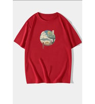 Unisex Neighbor's Ukiyo e Baskılı T-shirt (Kırmızı)