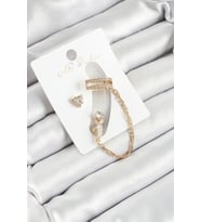 Pirinç Üçgen Figürlü Zirkon Taşlı Gold Renk 3'lü Kıkırdak Kadın Küpe Set (Altın)