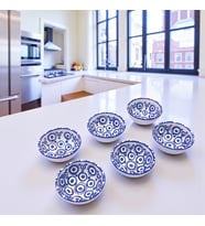 El İşlemesi Seramik Kase Dünyası, Sos, Çerez, Reçel Kaseleri, 10 Farklı Model, 8 cm (Beyaz-Mavi)