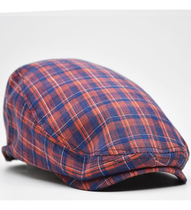 Erkek Kasket Keten Yazlık Flat Cap Şapka (Bordo-Mavi)