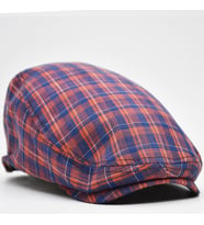 Erkek Kasket Keten Yazlık Flat Cap Şapka (Bordo-Mavi)