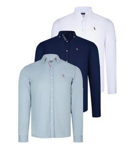 ÜÇLÜ SET G674 DEWBERRY ERKEK GÖMLEK-LACİVERT-BEYAZ-SU YEŞİLİ (Karışık)