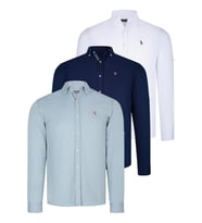 ÜÇLÜ SET G674 DEWBERRY ERKEK GÖMLEK-LACİVERT-BEYAZ-SU YEŞİLİ (Karışık)