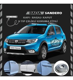Dacia Sandero Oto Araç Kapı Koruma Fitili 5metre Parlak Gri Renk