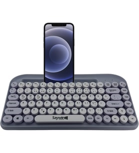 Bluetooth Klavye Renkli Retro Kablosuz Klavye Daktilo Görünümlü Tuş Tasarımı Şık ve Kullanışlı Telefon Koyma Gözü Pilli Türkçe Q Klavye SW-05 (Mor)