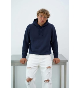Erkek Kapüşonlu İçi Polarlı Lacivert Sweatshirt